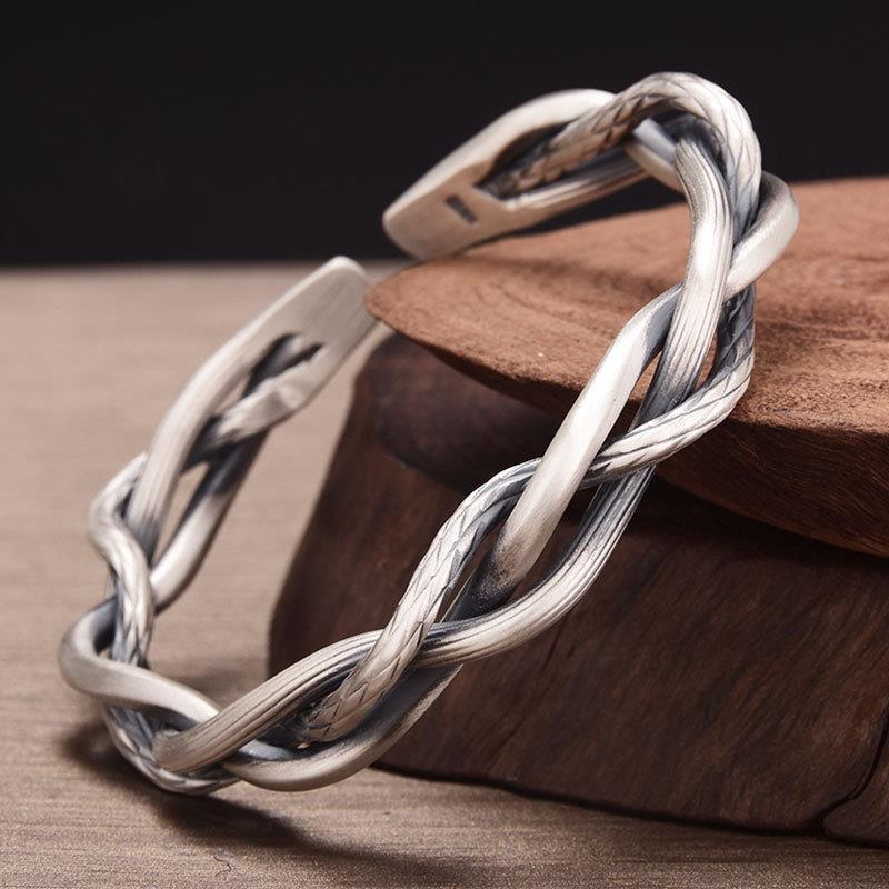 Brazalete geométrico plateado de cobre abierto con torcedor de cobre al por mayor